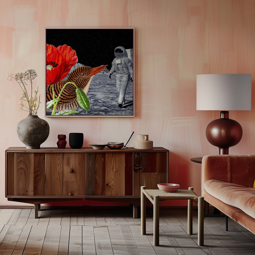 Bird On the Moon Astronaut - Collage Poster